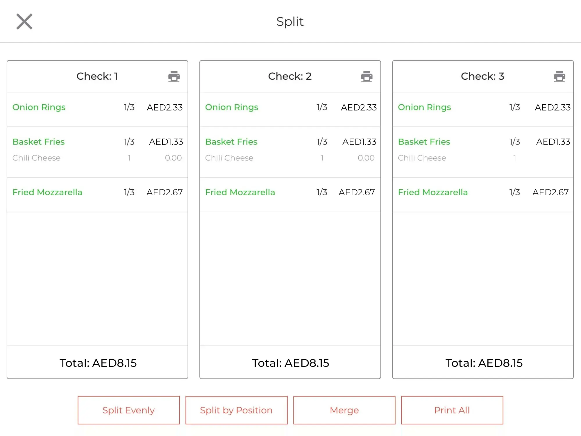 split options in pos