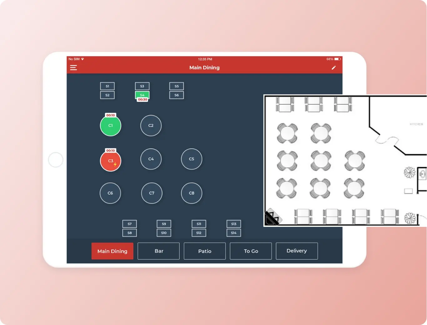virtual dining Room in full service restaurant pos